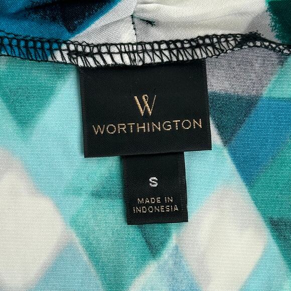 Worthington Blue/Green Geometric Sleeveless Career Blouse Womens Size Small S - Picture 7 of 9